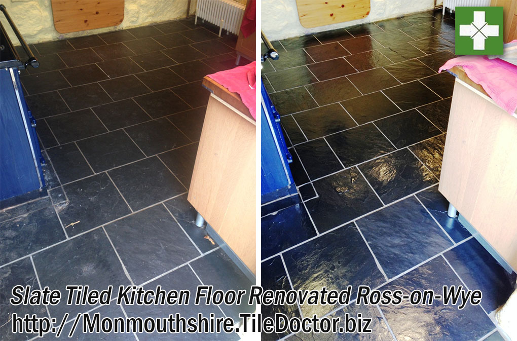 Slate Kitchen Floor before and after Renovation in Ross-on-Wye