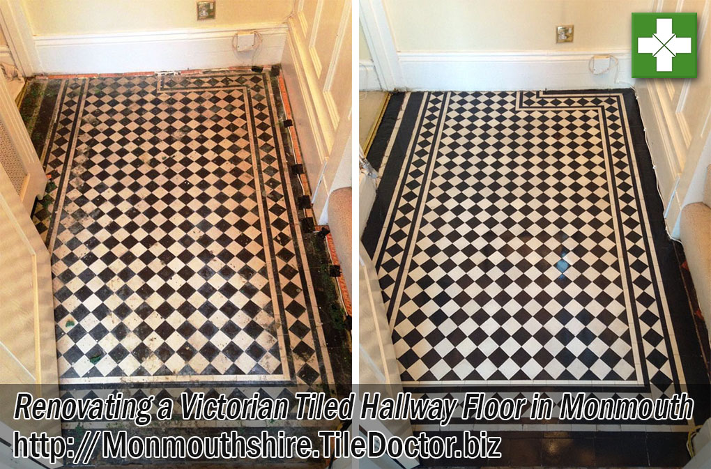 Victorian Tiled Hallway Floor Before and After Renovation in Monmouth