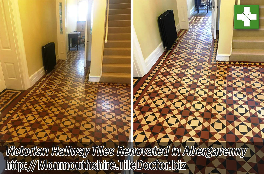 Victorian Tiled Hallway Floor Before and After Renovation Abergavenny