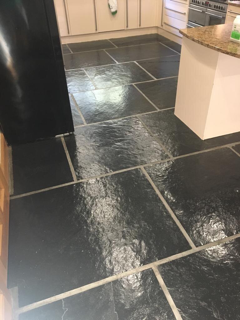 Dull Slate Kitchen Floor Tiles After Renovation in Blackwood