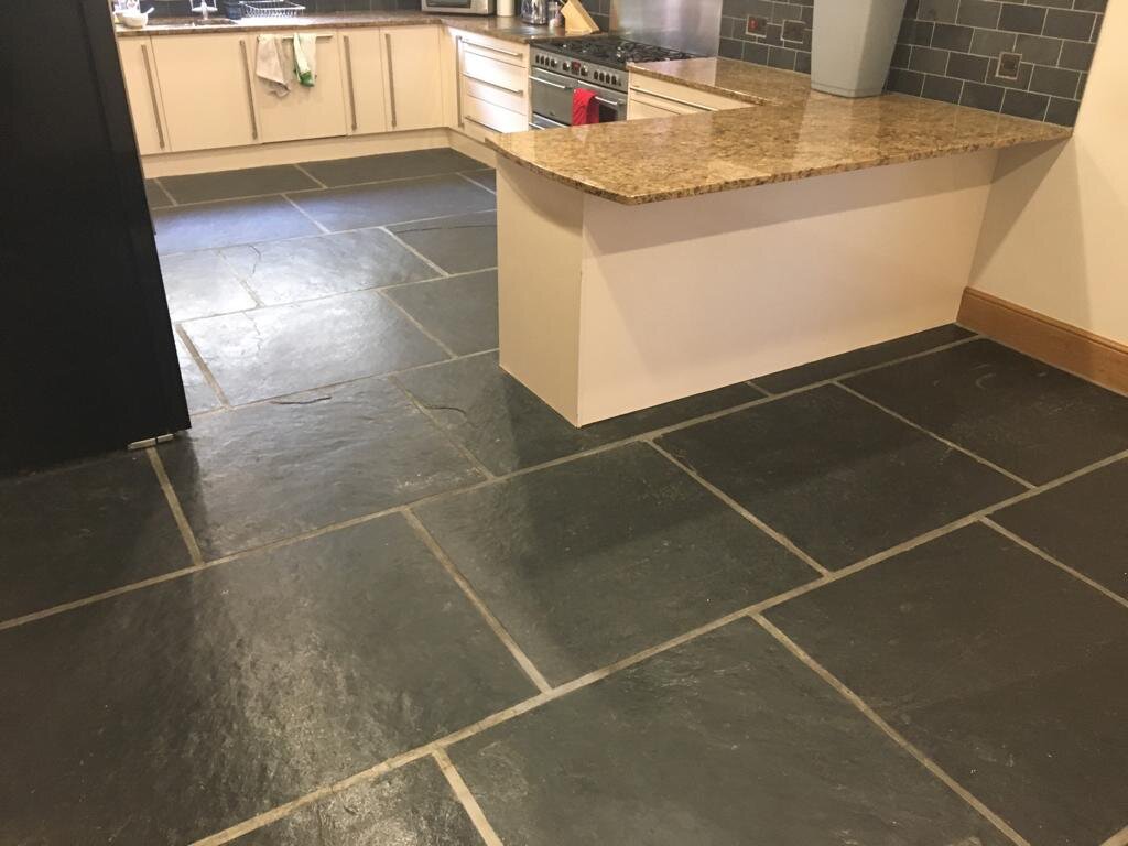 Dull Slate Kitchen Floor Tiles Before Renovation in Blackwood