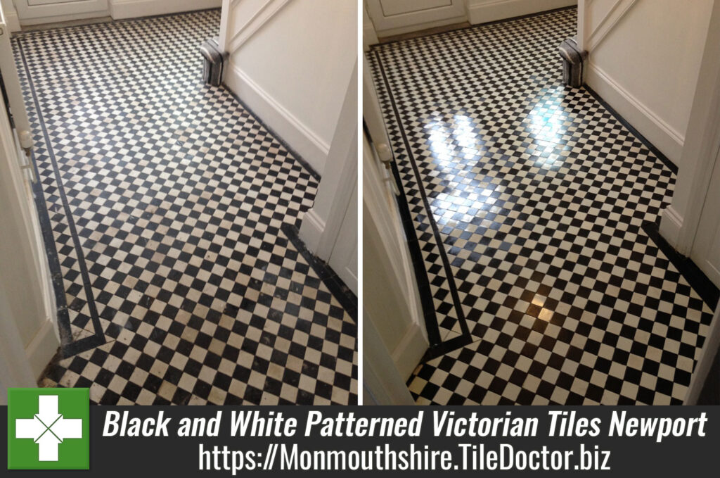 Black and White Patterned Victorian Tiles Restored in Newport