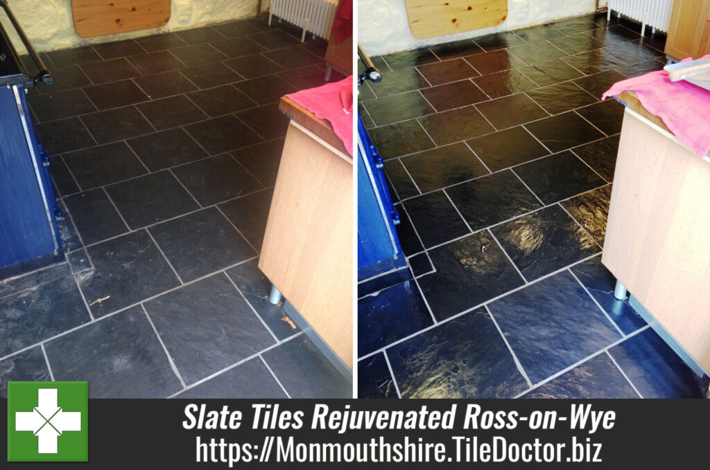 Dull Slate Tiles Rejuvenated with Deep Cleaning and Sealing in Ross-on-Wye