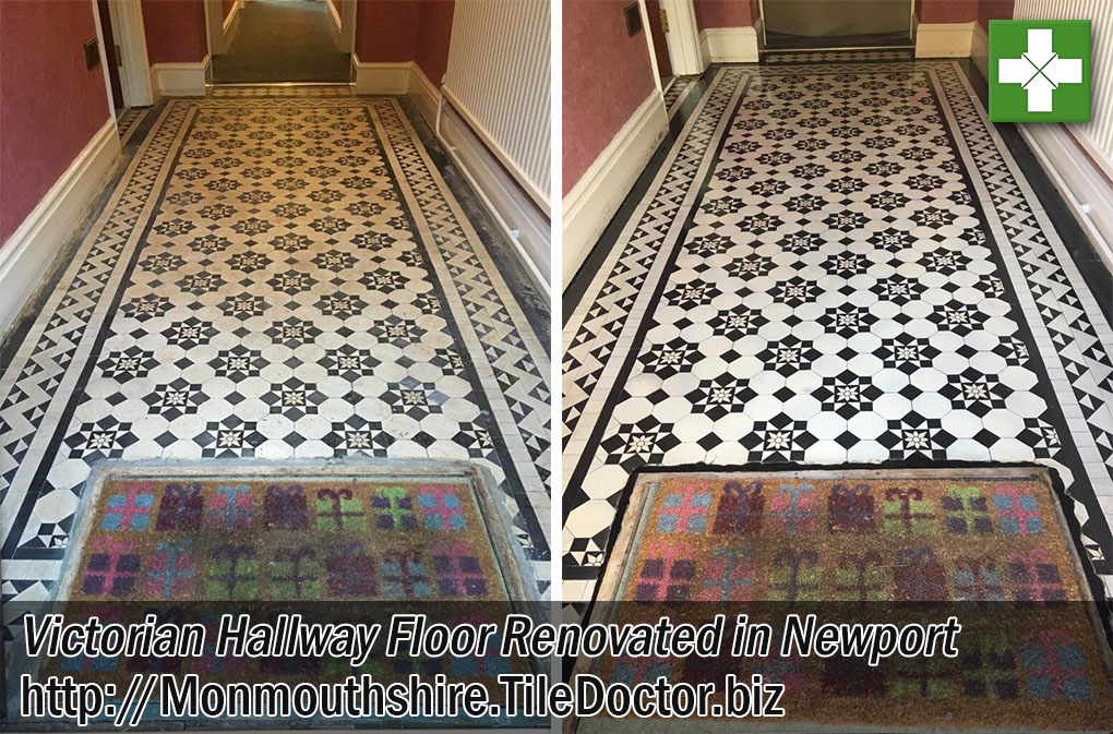 Victorian Tiled Hallway Floor Before and After Renovation Newport