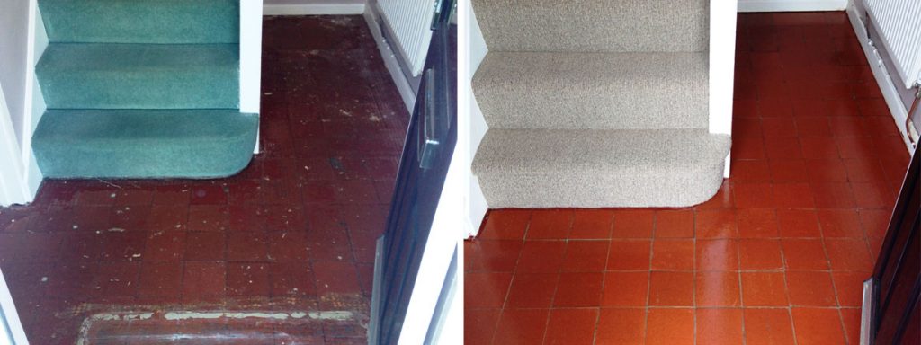 Quarry Tiled Hallway Floor Before and After Cleaning