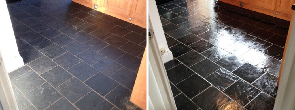 Slate Floor Before and After Cleaning Pontypool