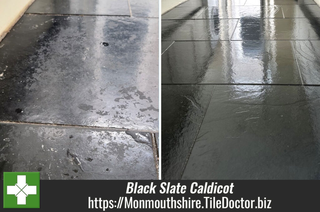 Black Slate Tiled Kitchen Floor Renovation Caldicot